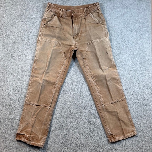 Carhartt Relaxed Fit Straight Leg Double Knee Work Pants Mens 34x32 Brown Canvas